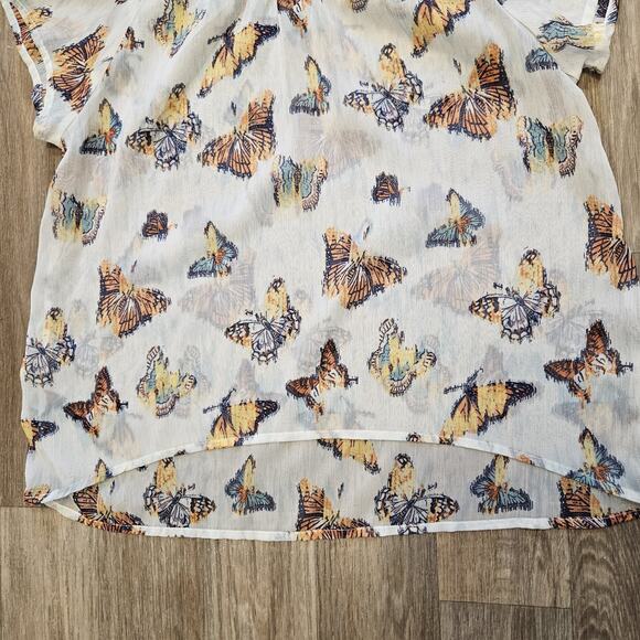 Vtg Y2K Mudd Butterfly Print Blouse Women L Semisheer Fairy Boho Preppy Festival - Picture 3 of 8